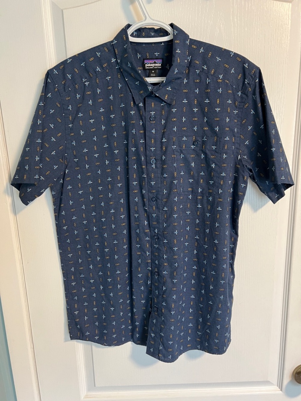 Patagonia Men's Short-Sleeve Navy Button-Down with Tiny Multiprint